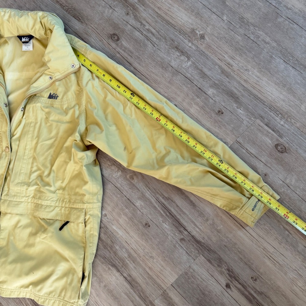 Vintage REI Elements Women XL Pale Yellow Hooded Rain Jacket Mesh Lined - Picture 9 of 15